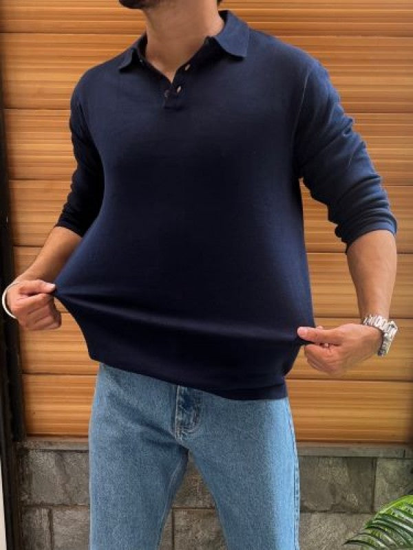 Knitted Collar Navy Fullsleeves