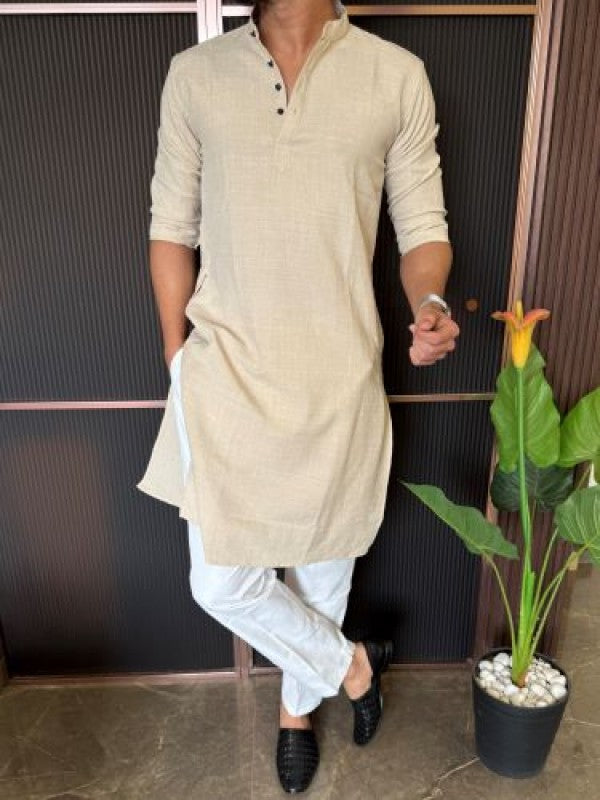 Soft Linen Full Length Cream Kurta