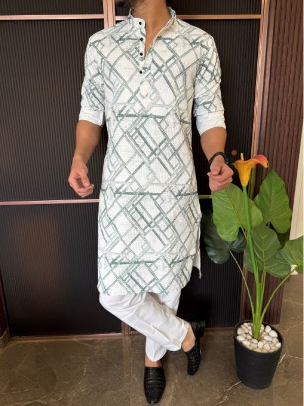 Imported Hexa Printed Green Kurta