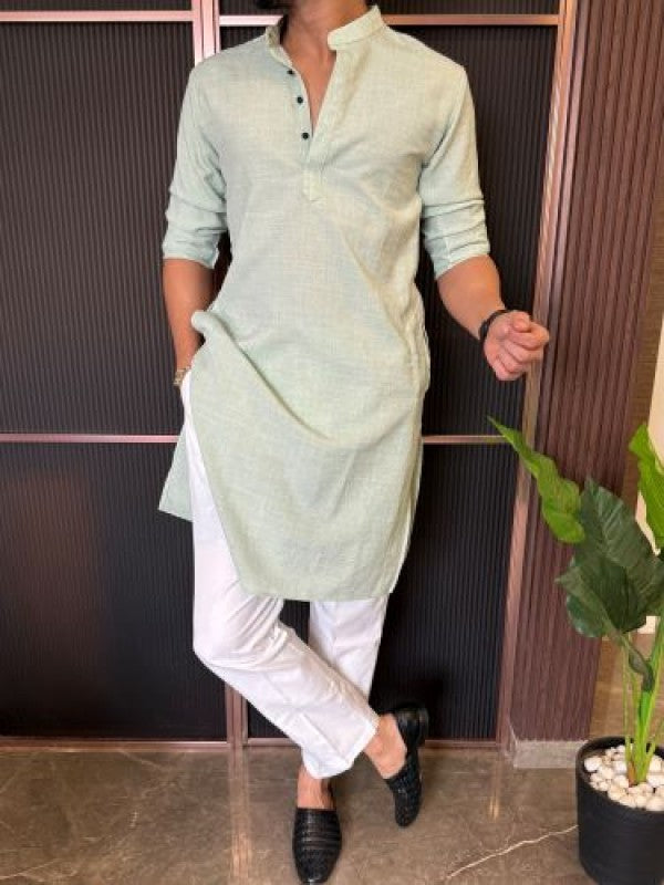 Soft Linen Full Length Pista Kurta