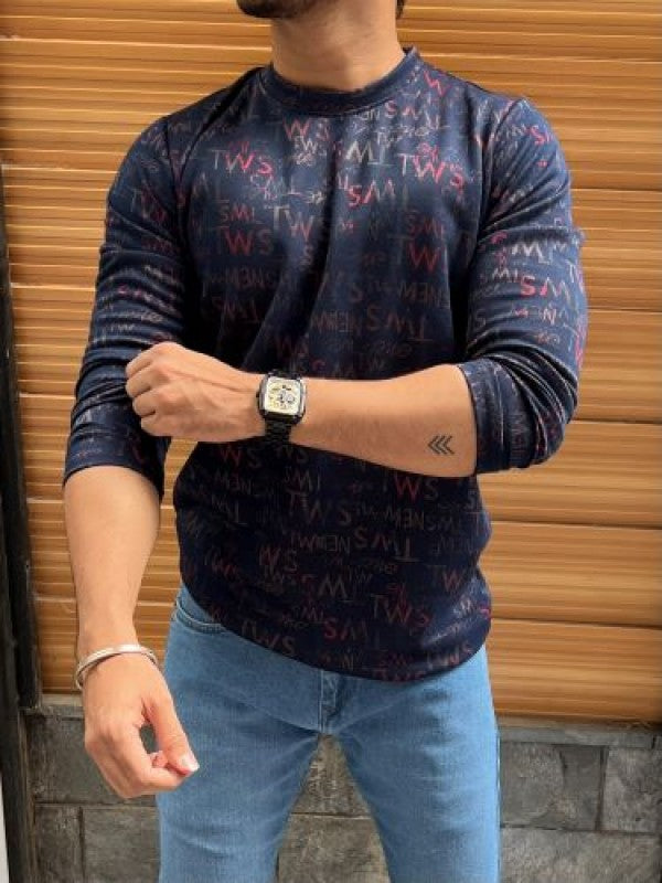 Alphbet Print Imported Full Navy sleeeves Tshirt
