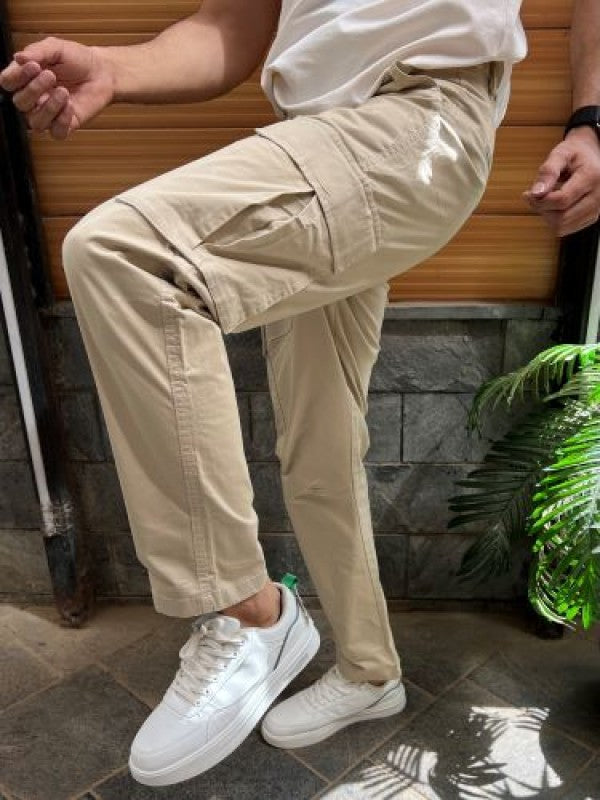 Stretchable Cotton Fabric Beige Cargo Pants