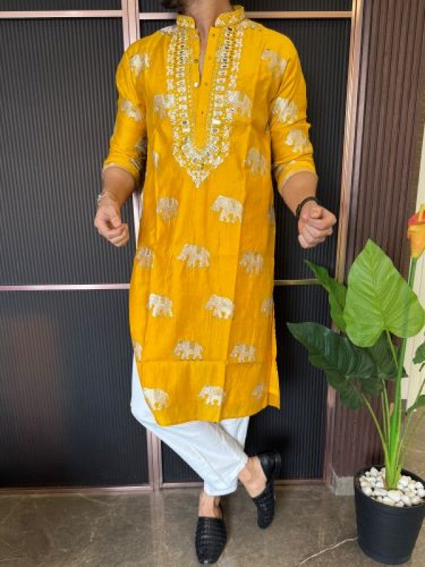 Premium Hand Work Yellow Kurta