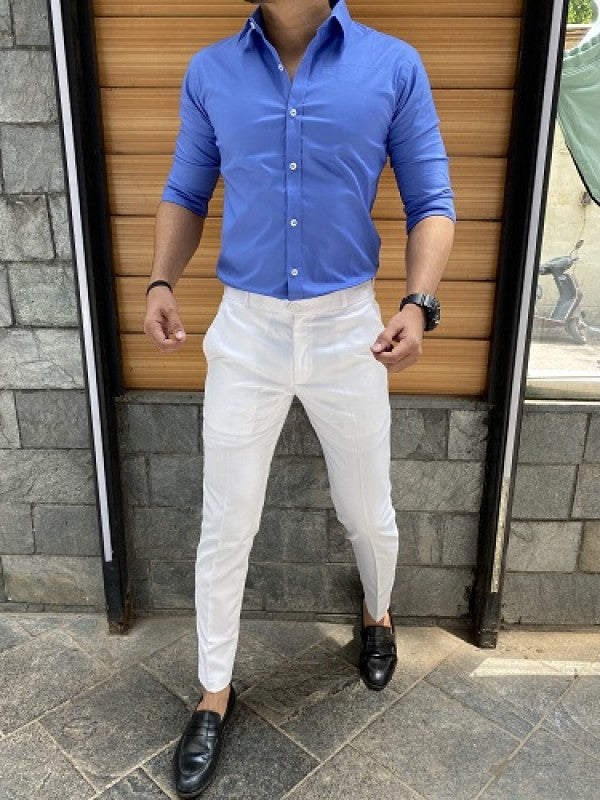 Plain Stretchable Light Blue Fullsleeves Shirt