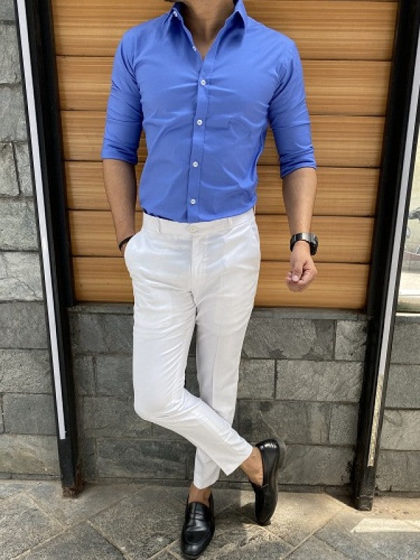 Plain Stretchable Light Blue Fullsleeves Shirt
