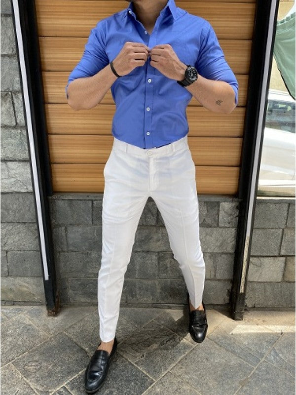 Plain Stretchable Light Blue Fullsleeves Shirt