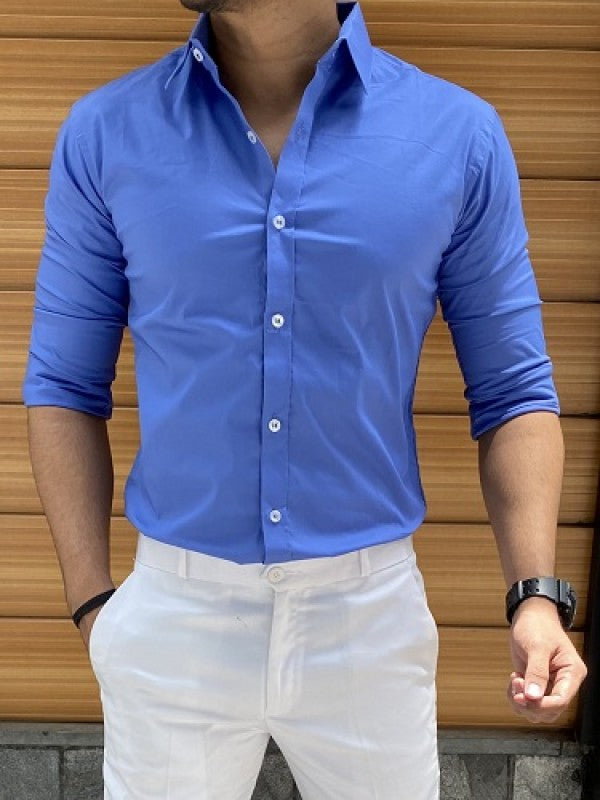 Plain Stretchable Light Blue Fullsleeves Shirt