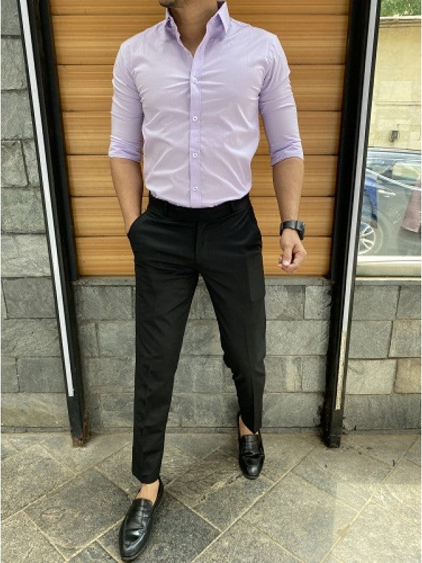 Plain Stretchable Light Purple Fullsleeves Shirt