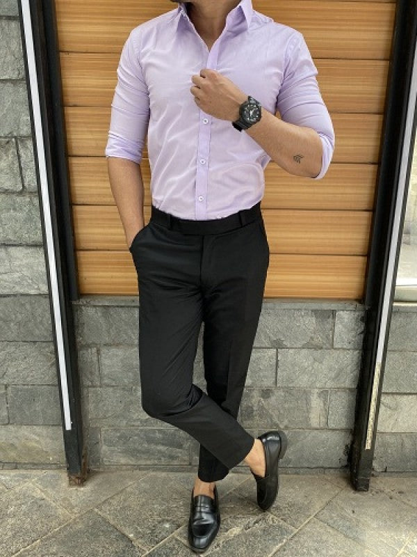 Plain Stretchable Light Purple Fullsleeves Shirt