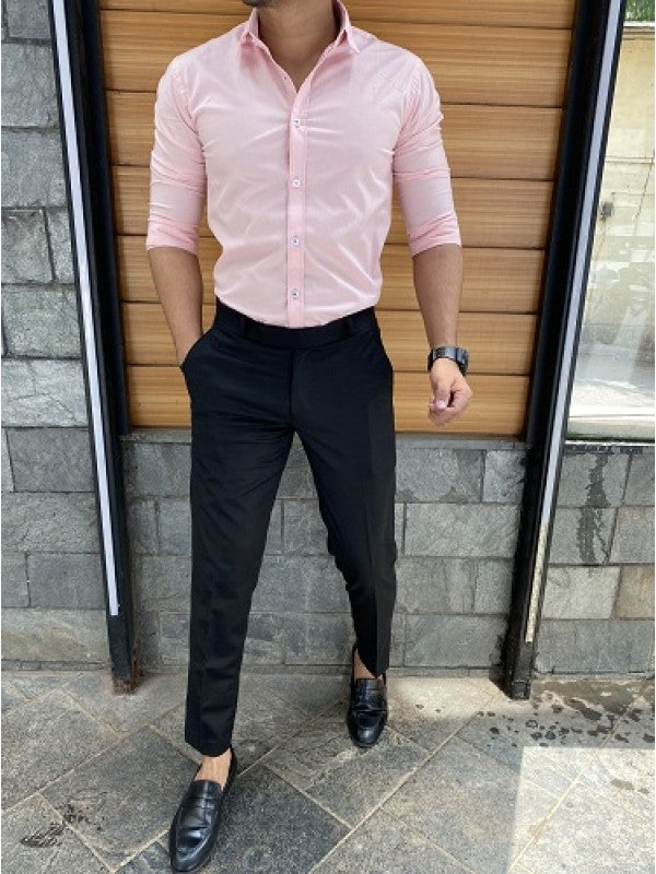 Plain Stretchable Pink Fullsleeves Shirt