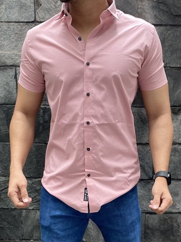 Plain Cotton Lycra Peach Shirt