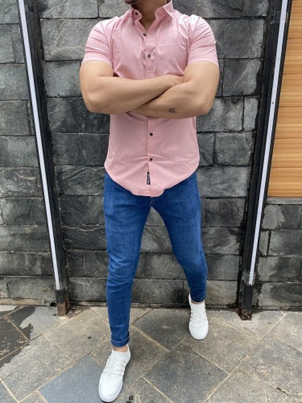Plain Cotton Lycra Peach Shirt