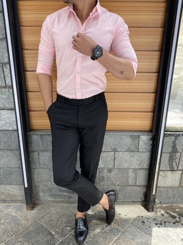 Plain Stretchable Pink Fullsleeves Shirt