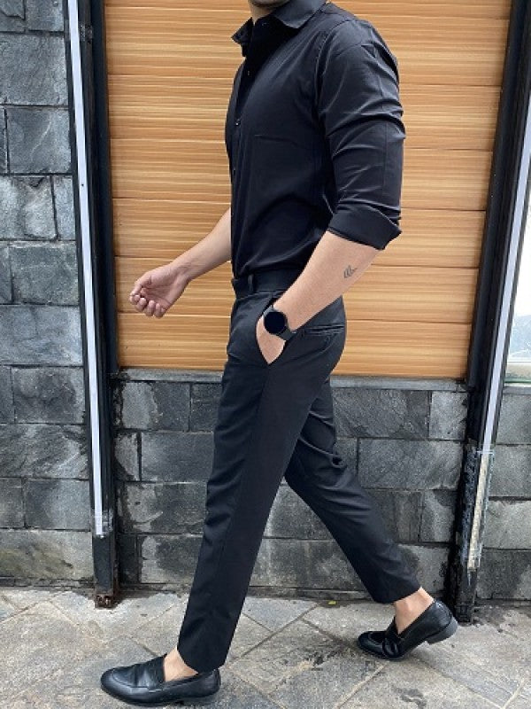 Cotton Satin Black Fullsleeve Shirt