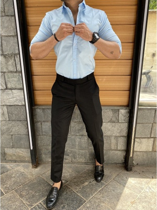Plain Stretchable Sky Blue Fullsleeves Shirt