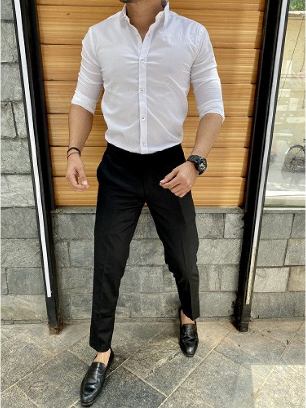 Plain Stretchable White Fullsleeves Shirt