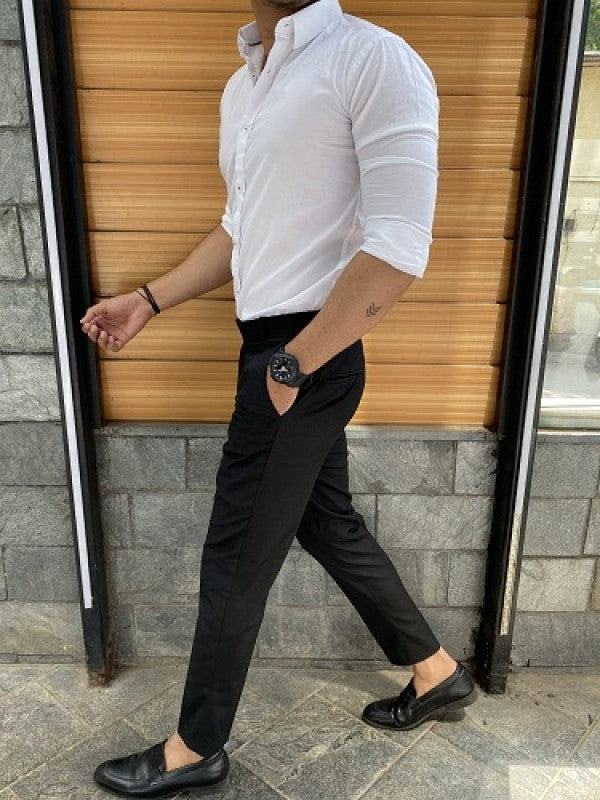 Plain Stretchable White Fullsleeves Shirt