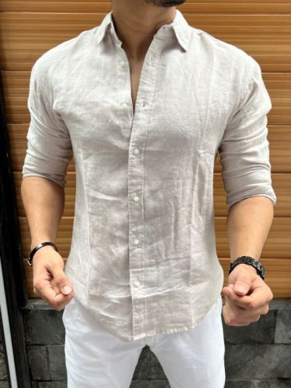 Linen Fabric Collar Cream Fullsleeves Shirt