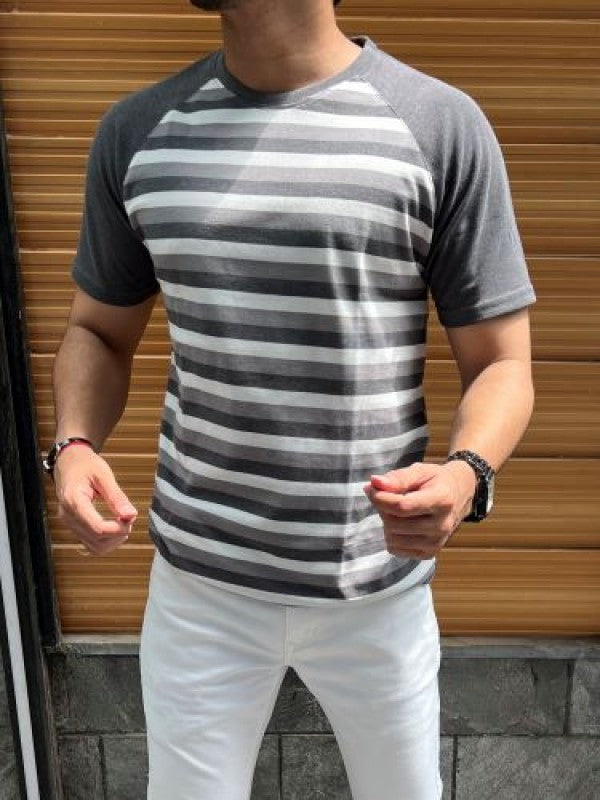 Matty Raglan Dark Grey Striper
