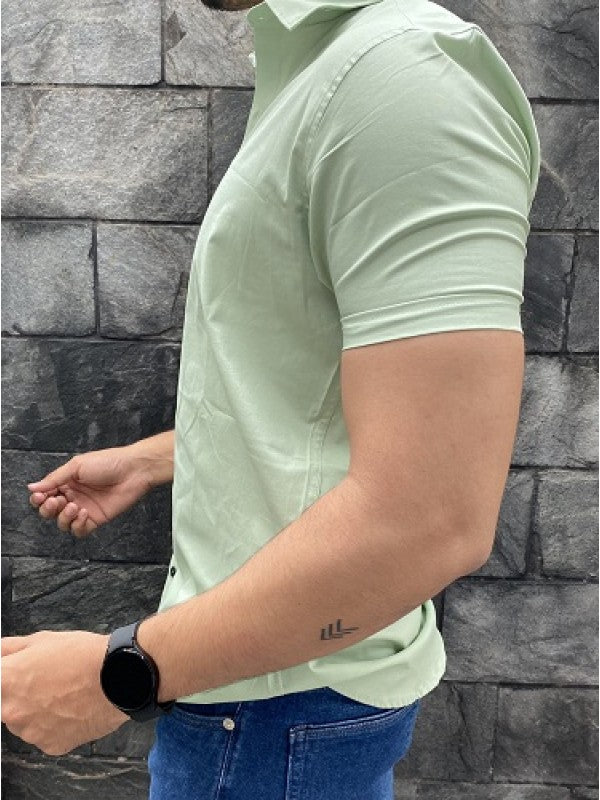 Plain Cotton Lycra Green Shirt
