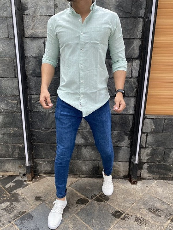 Oxford Striper Green Fullsleeve Shirt
