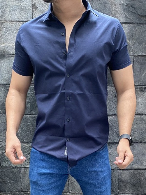 Plain Cotton Lycra Navy Shirt