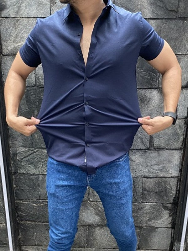 Plain Cotton Lycra Navy Shirt