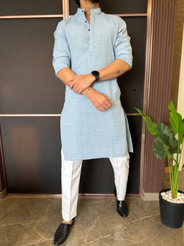 Soft Linen Full Length Sky Kurta