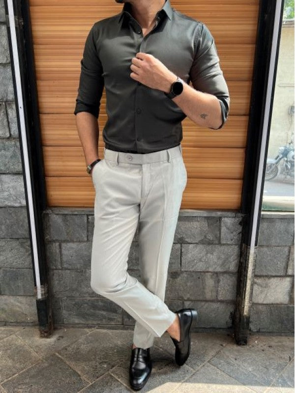Stretchable Satin Olive Fullsleeve Shirt