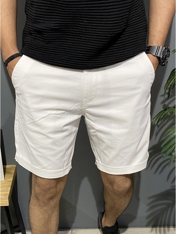 Big Size Cotton White Plain Shorts
