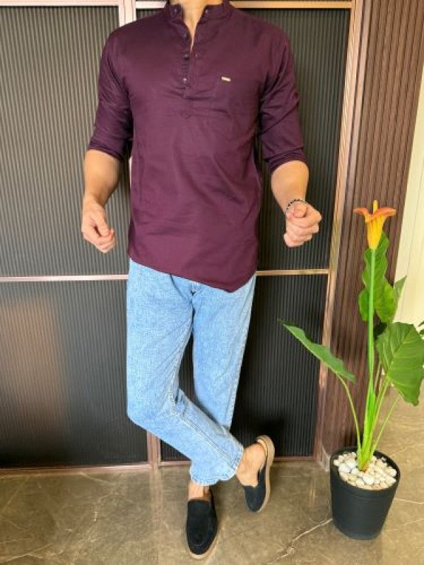 Slub Linen Wine Kurta