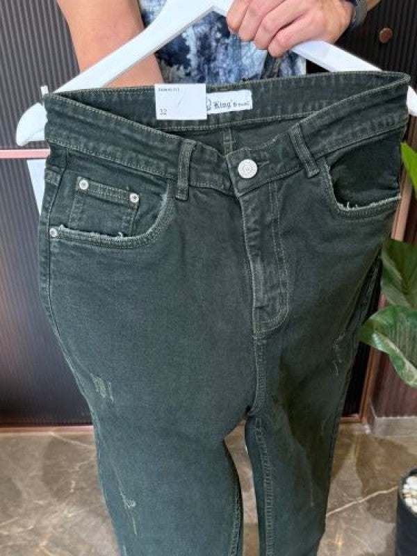 Kings Stretchable Wornout Green Jeans