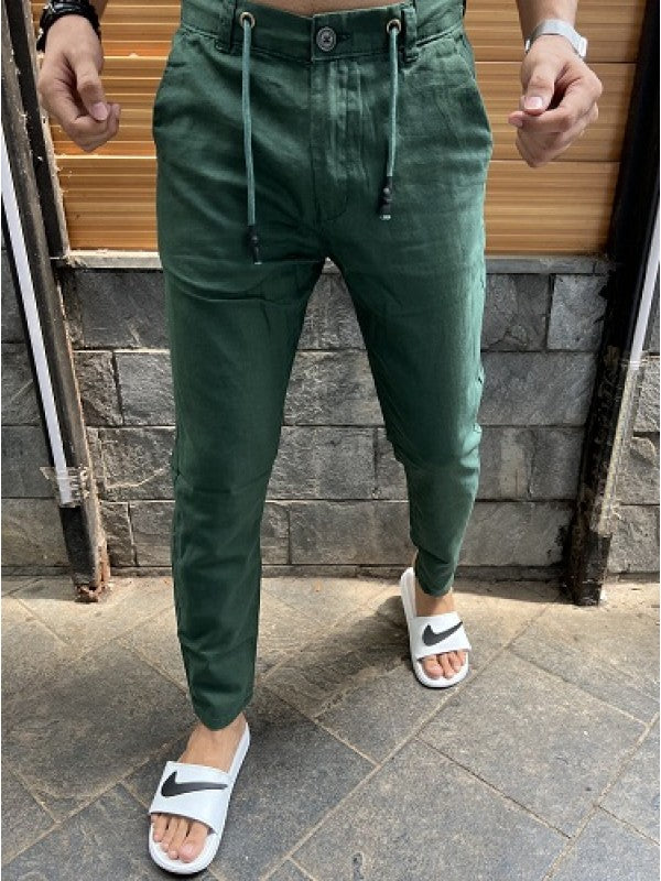 Ribbed Linen Green Pant