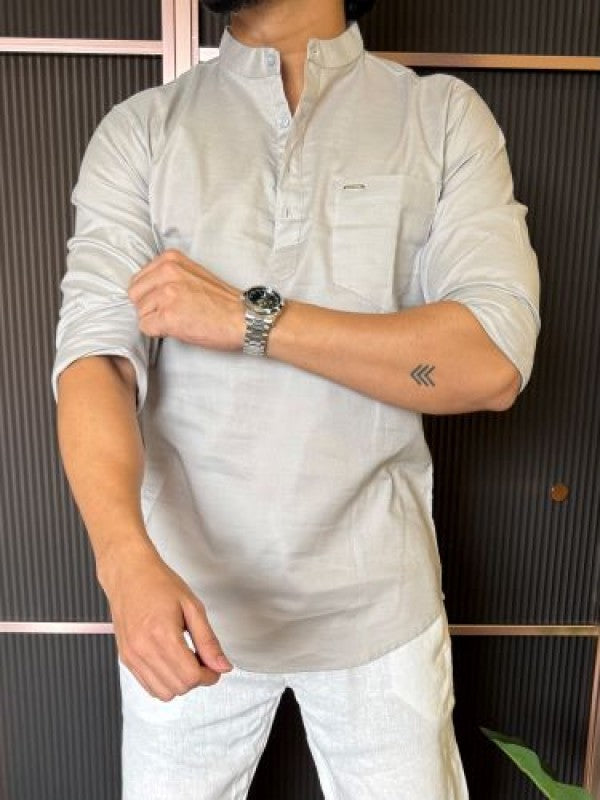 Slub Linen  Grey Short Kurta