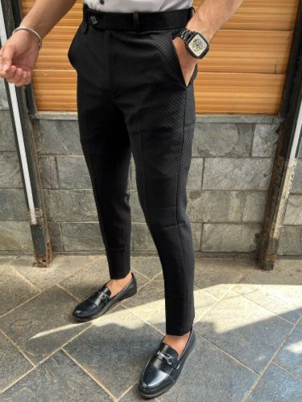 Soft Handfeel Textured Ankle Formal Black Trouser
