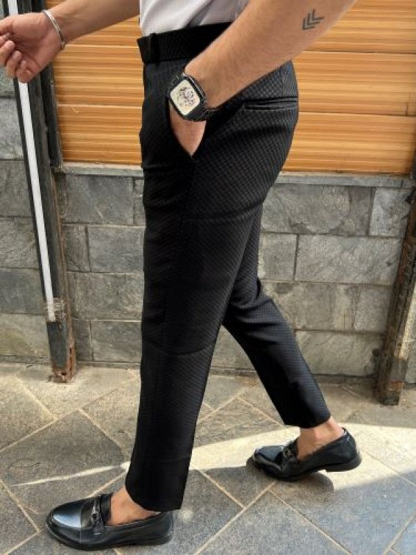 Soft Handfeel Textured Ankle Formal Black Trouser