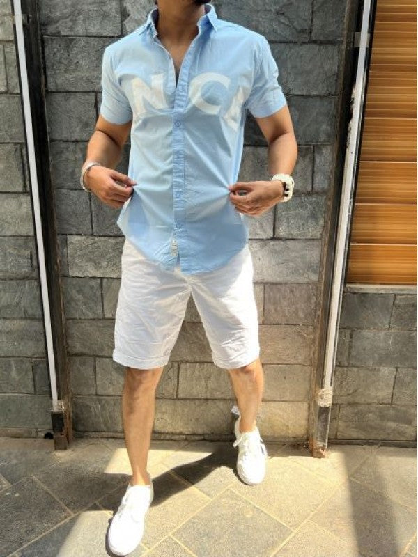 ANCE Cotton Lycra Half Skyblue Shirt