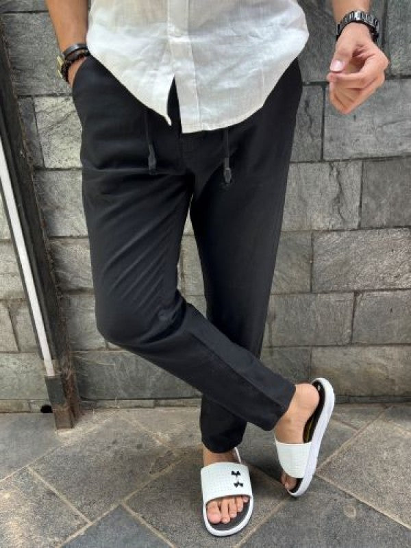 Ribbed Linen Black Pant