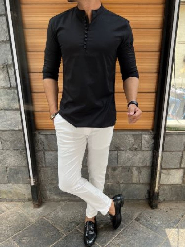 Short Stretchable Black Kurta