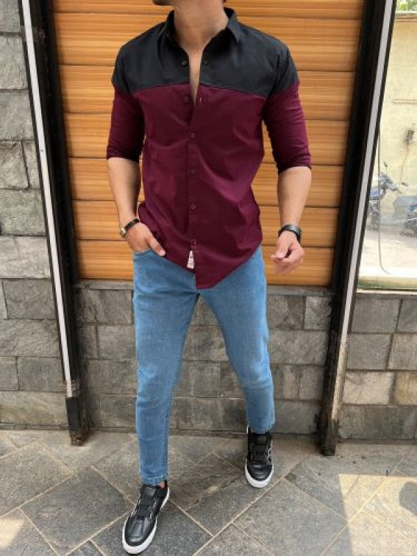 Two Pannel Maroon Fullsleeve Shirt