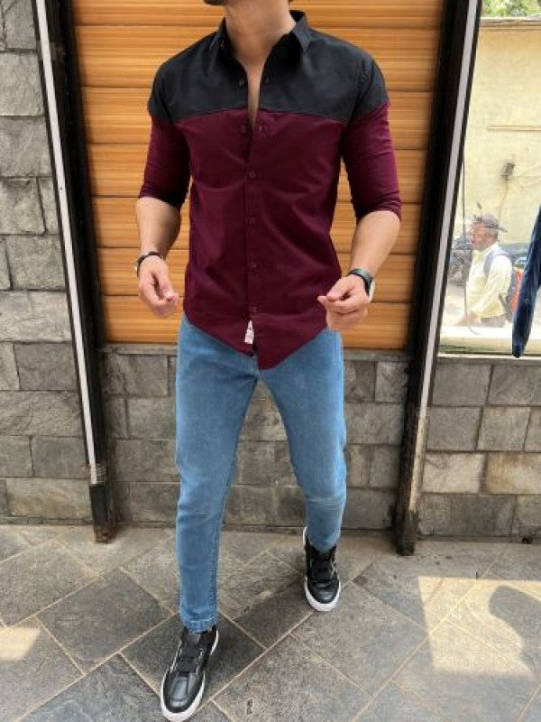 Two Pannel Maroon Fullsleeve Shirt