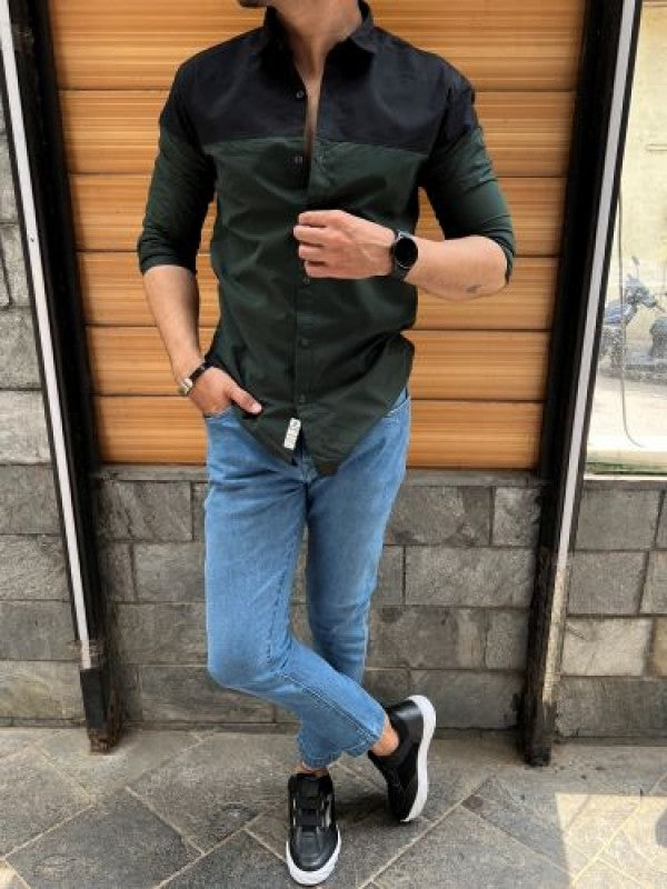 Two Pannel Green Fullsleeve Shirt