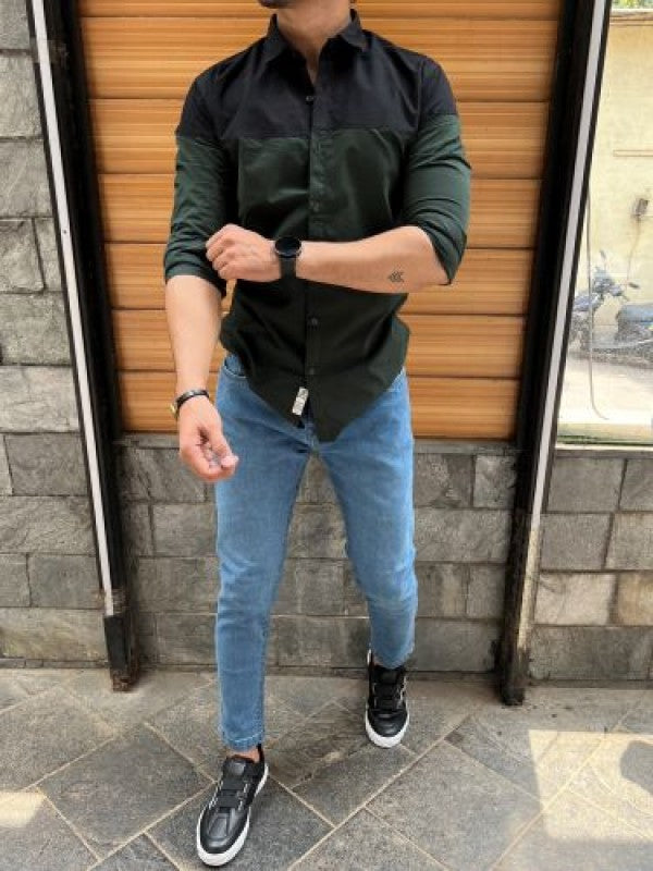 Two Pannel Green Fullsleeve Shirt