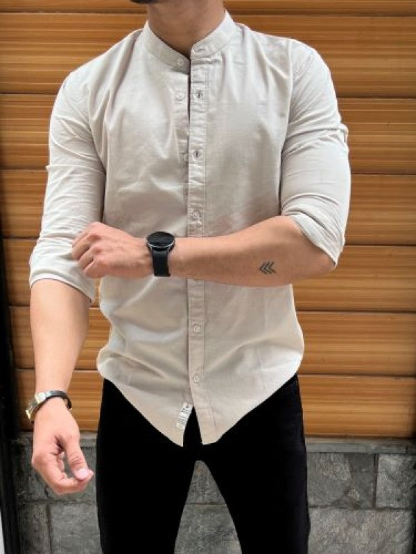 Chinese Collar Khakee Slub Shirt