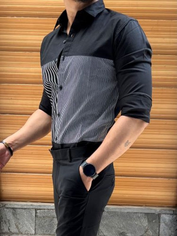 Chest Pannel Black Fullsleeve Shirt