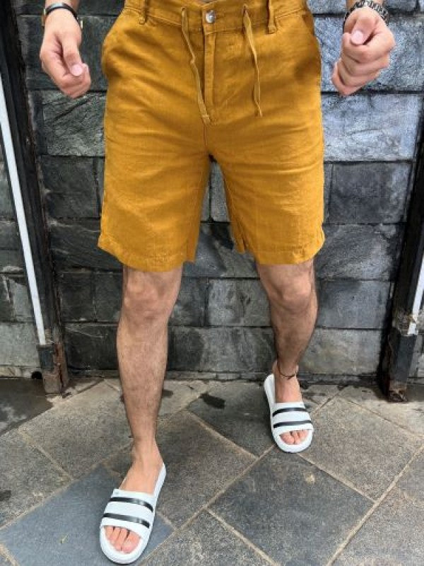 Pure Linen Mustard Shorts