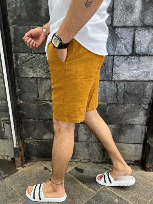 Pure Linen Mustard Shorts