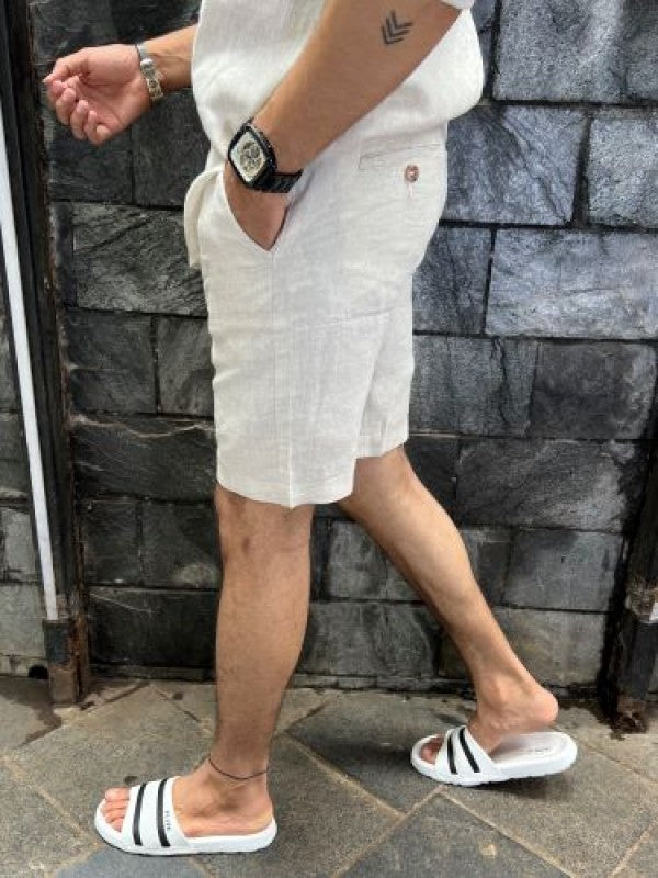 Pure Linen Cream Shorts