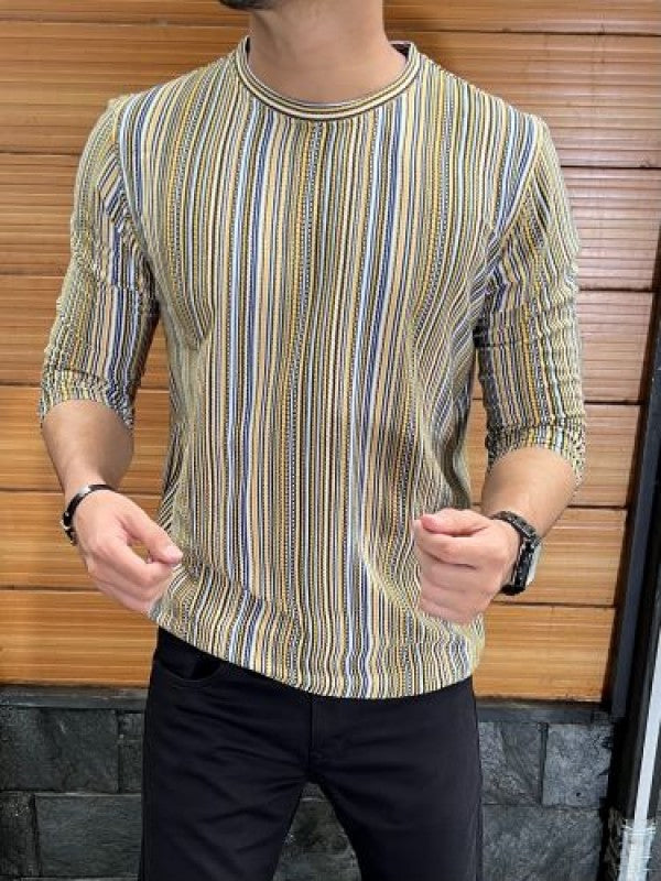 Vertical Yellow Jacquard Fullsleeves Tshirts