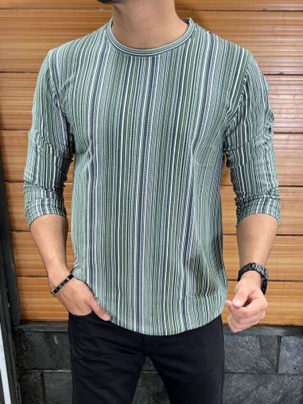 Vertical Green Jacquard Fullsleeves Tshirts